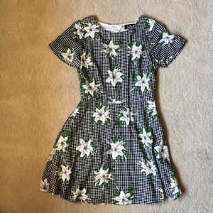Picnic black and white gingham floral print dress